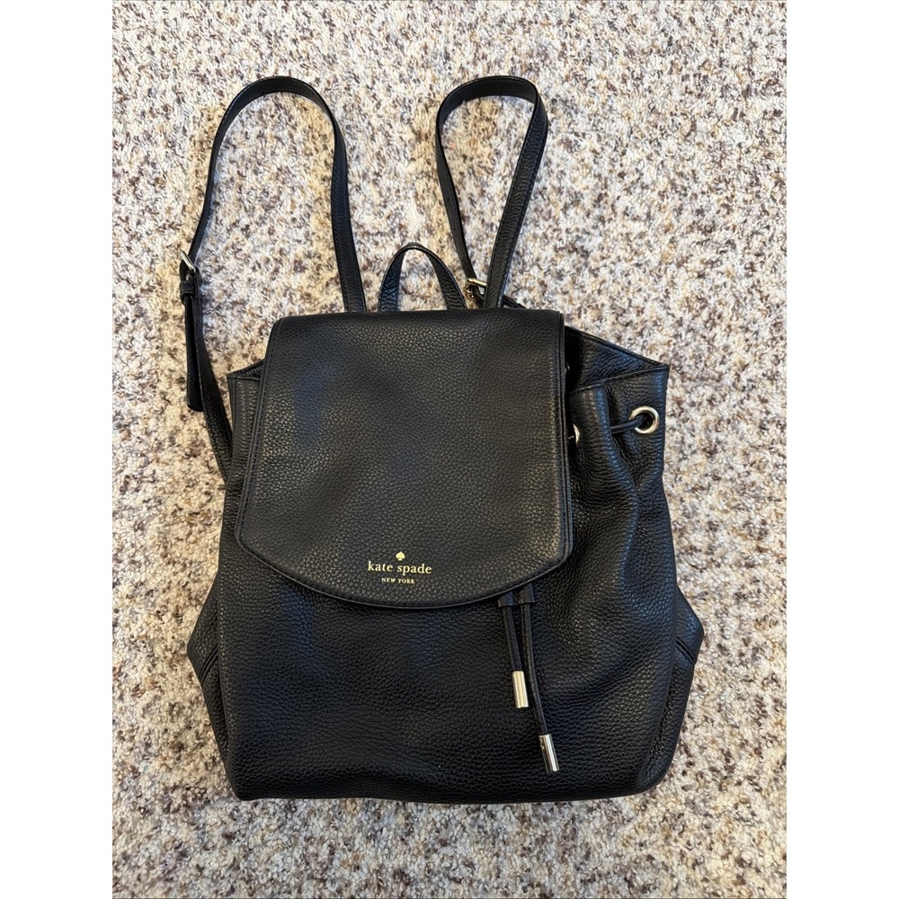 Kate Spade Leila Pebbled Large Leather Flap Backpack Black Bag NWOT NY Rare